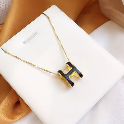 [⭐moonlume]HM CLIC BLACK ENAMEL GOLD NECKLACE