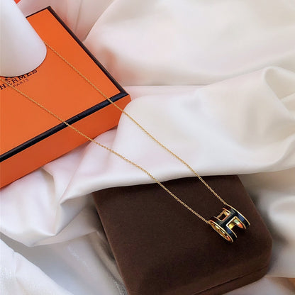 [⭐moonlume]HM CLIC BLACK ENAMEL GOLD NECKLACE