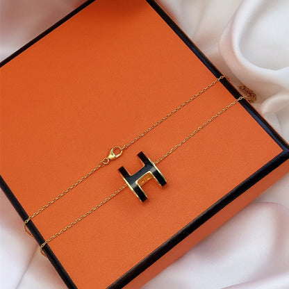 [⭐moonlume]HM CLIC BLACK ENAMEL GOLD NECKLACE