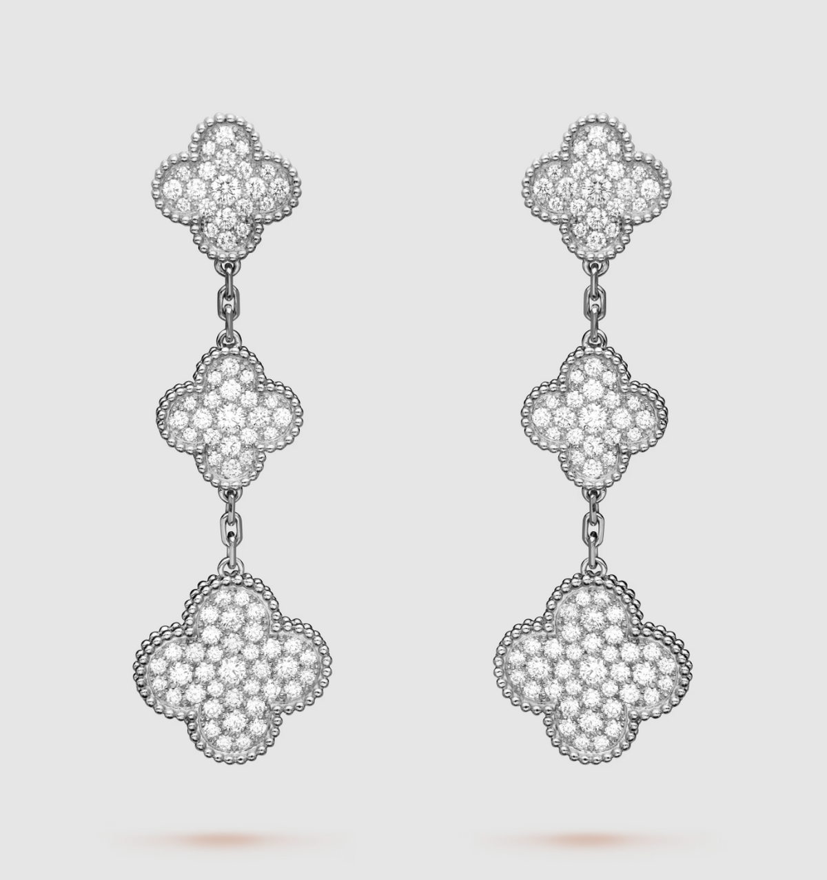 [⭐moonlume]CLOVER 3 MOTIF DIAMOND SILVER DROP EARRINGS