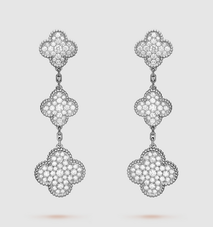 [⭐moonlume]CLOVER 3 MOTIF DIAMOND SILVER DROP EARRINGS