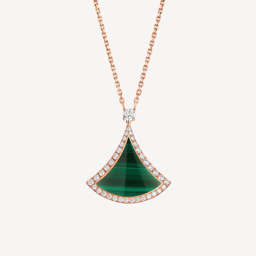[⭐moonlume]DREAM MALACHITE DIAMOND PAVED PINK GOLD NECKLACE