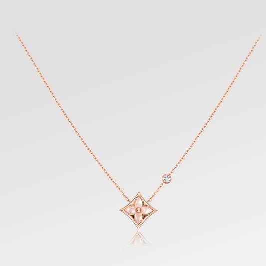 [⭐moonlume]STAR PINK MOP 1 DIAMOND PINK GOLD NECKLACE