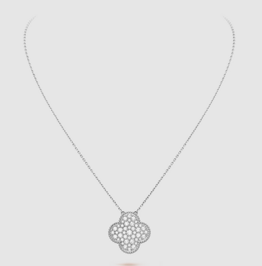 [⭐moonlume]CLOVER 25MM LARGE PENDANT DIAMOND PAVED SILVER NECKLACE