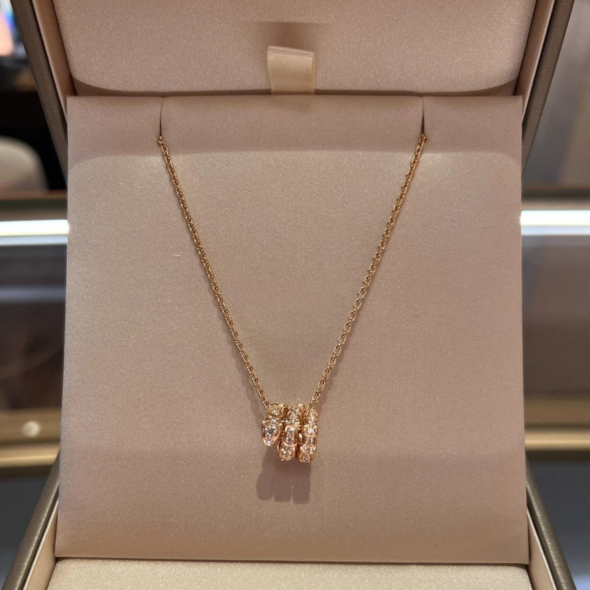 [⭐moonlume]SERPENTI PINK GOLD NECKLACE DOUBLE RING DIAMOND
