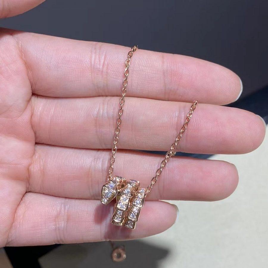 [⭐moonlume]SERPENTI PINK GOLD NECKLACE DOUBLE RING DIAMOND