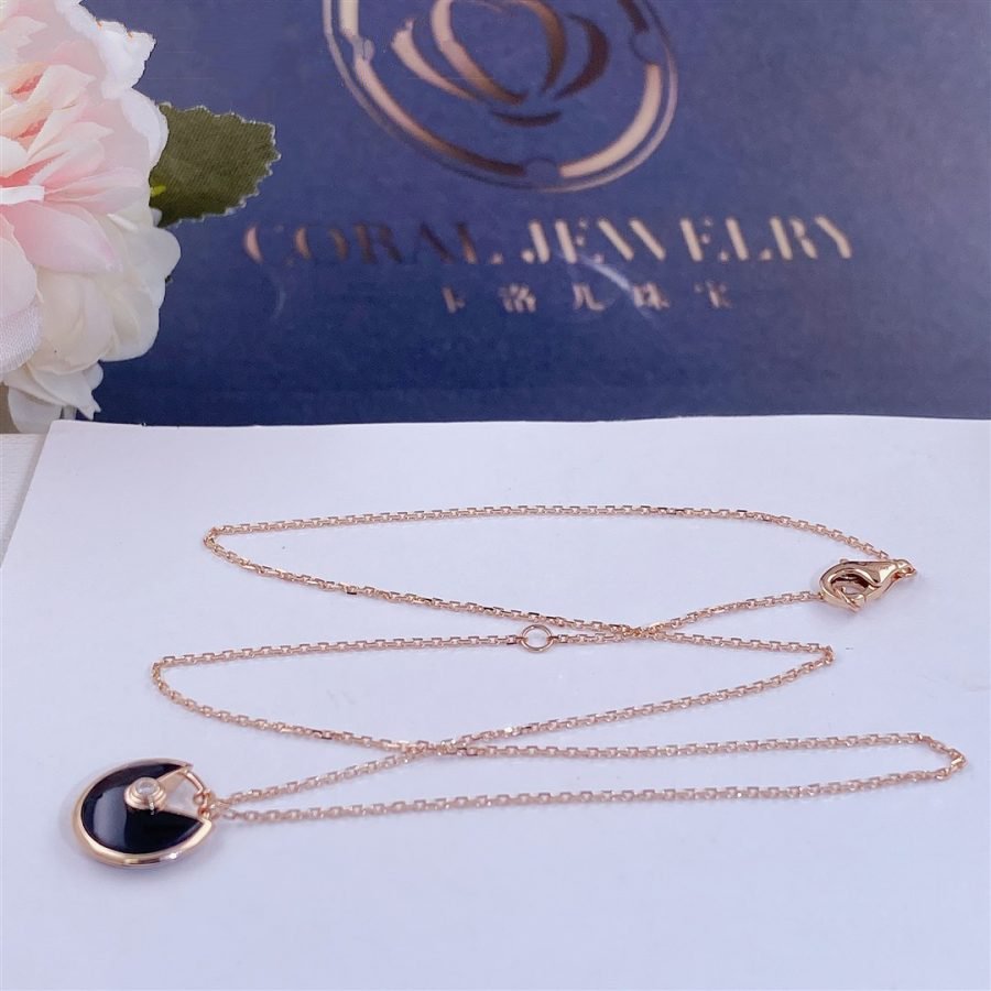 [⭐moonlume]AMULETTE ROSE GOLD ONYX NECKLACE