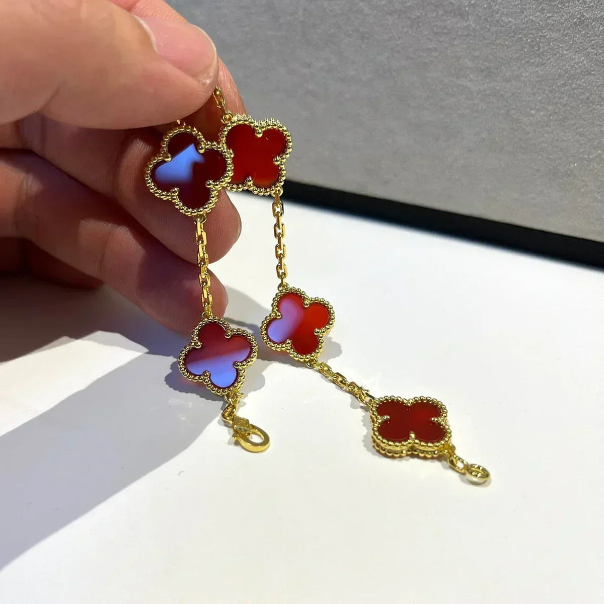 [⭐moonlume] CLOVER 5 MOTIF RED CORNELIAN BRACELET COLLECTION