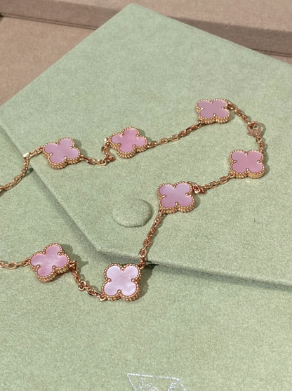 [⭐moonlume Jewellery] Pink Necklace with Ten Clover Designs