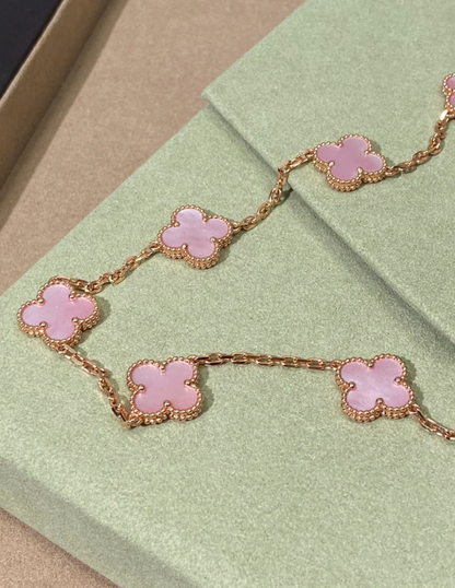 [⭐moonlume Jewellery] Pink Necklace with Ten Clover Designs