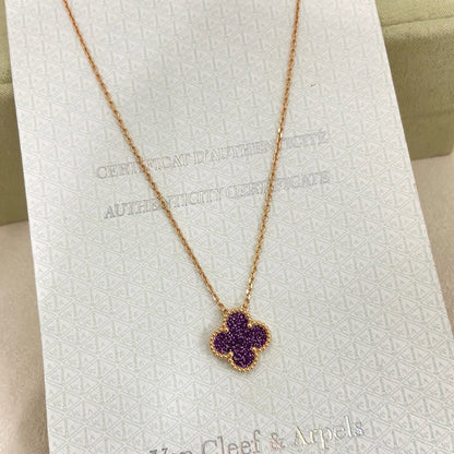 [⭐moonlume]NEW 15MM PURPLE SAND-GOLD FOUR-LEAF CLOVER NECKLACE