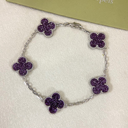 [⭐moonlume]NEW PURPLE SAND-GOLD FOUR-LEAF CLOVER 5-FLOWER BRACELET