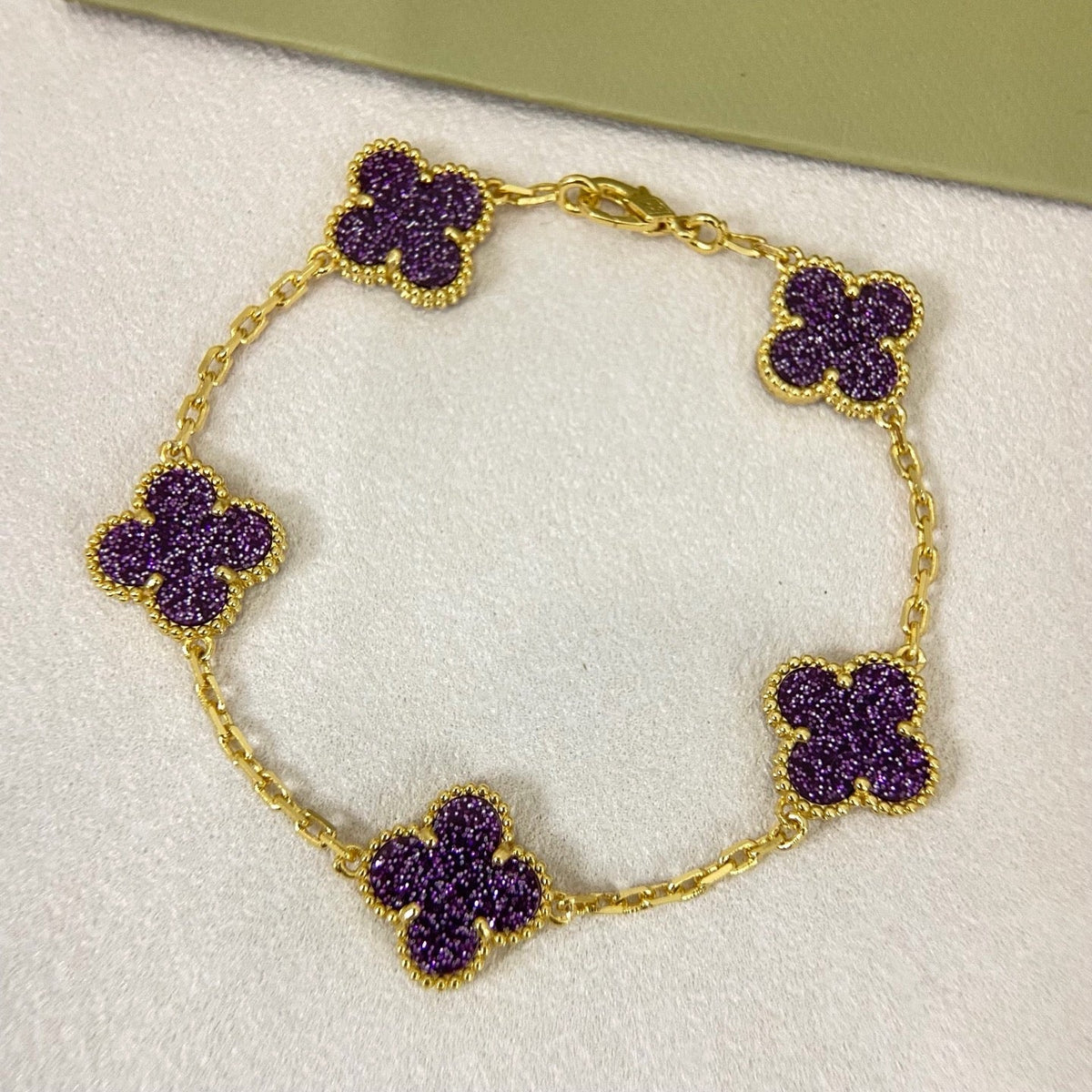 [⭐moonlume]NEW PURPLE SAND-GOLD FOUR-LEAF CLOVER 5-FLOWER BRACELET