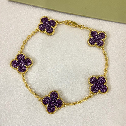 [⭐moonlume]NEW PURPLE SAND-GOLD FOUR-LEAF CLOVER 5-FLOWER BRACELET