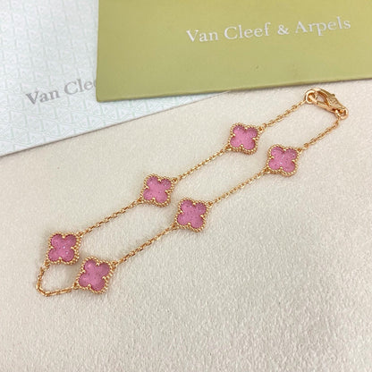 [⭐moonlume]2026 NEW CLOVER 6 MOTIF BUBBLE PINK ENAMEL BRACELET