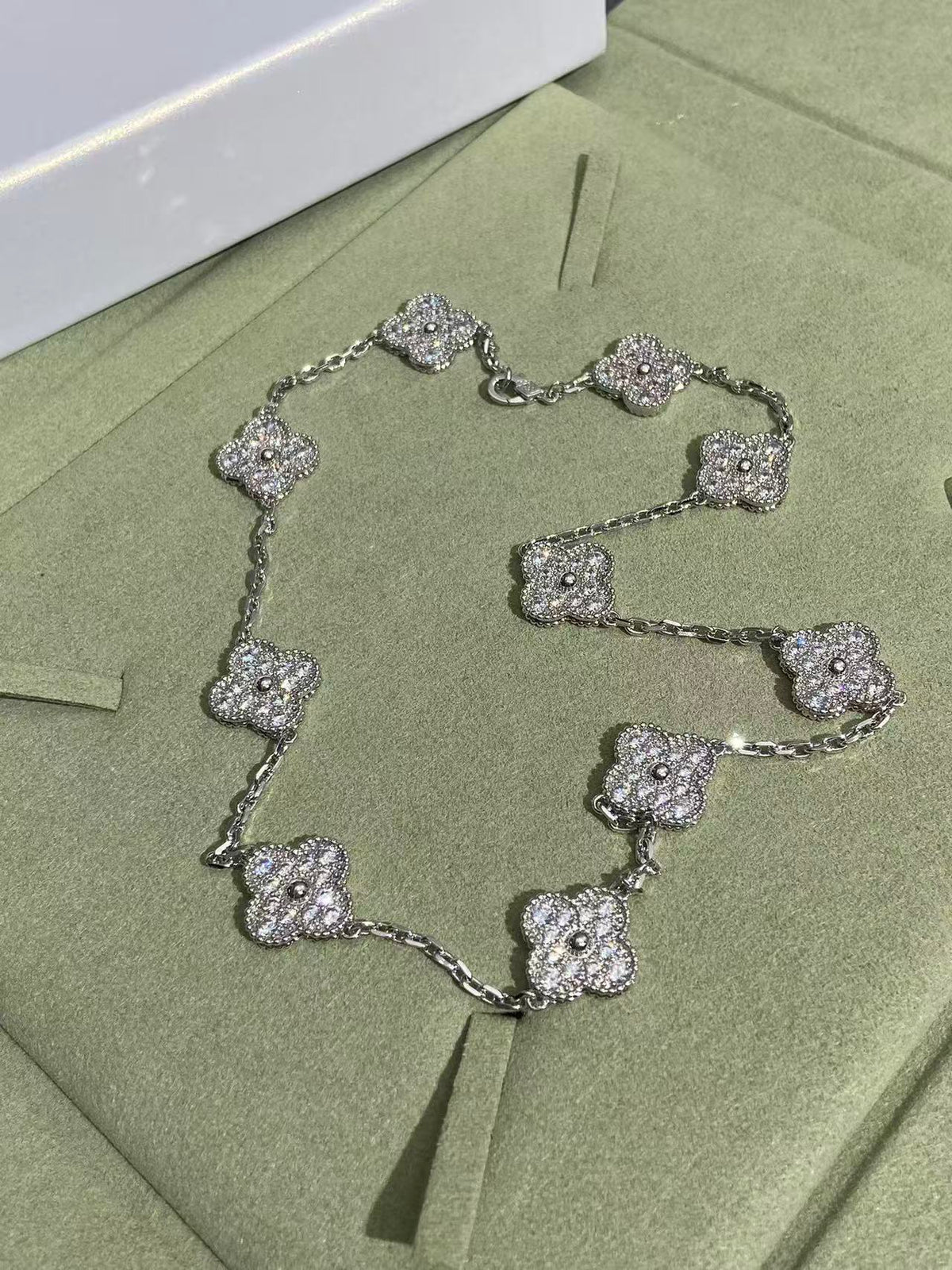 [⭐moonlume]CLOVER 10 MOTIFS  FULL DIAMOND NECKLACE