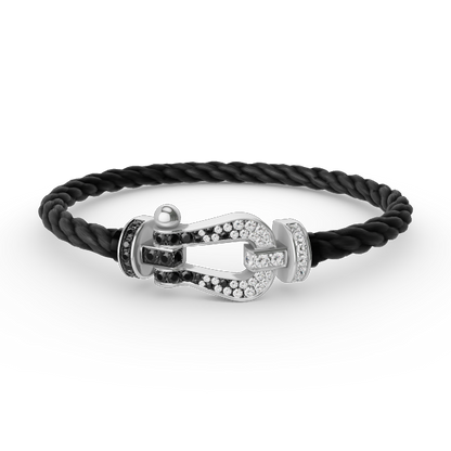 [⭐moonlume]FORCE LARGE HORSESHOE BLACK WHITE DIAMOND BRACELET SILVER