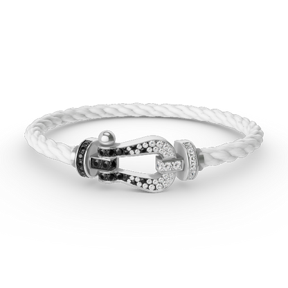 [⭐moonlume]FORCE LARGE HORSESHOE BLACK WHITE DIAMOND BRACELET SILVER