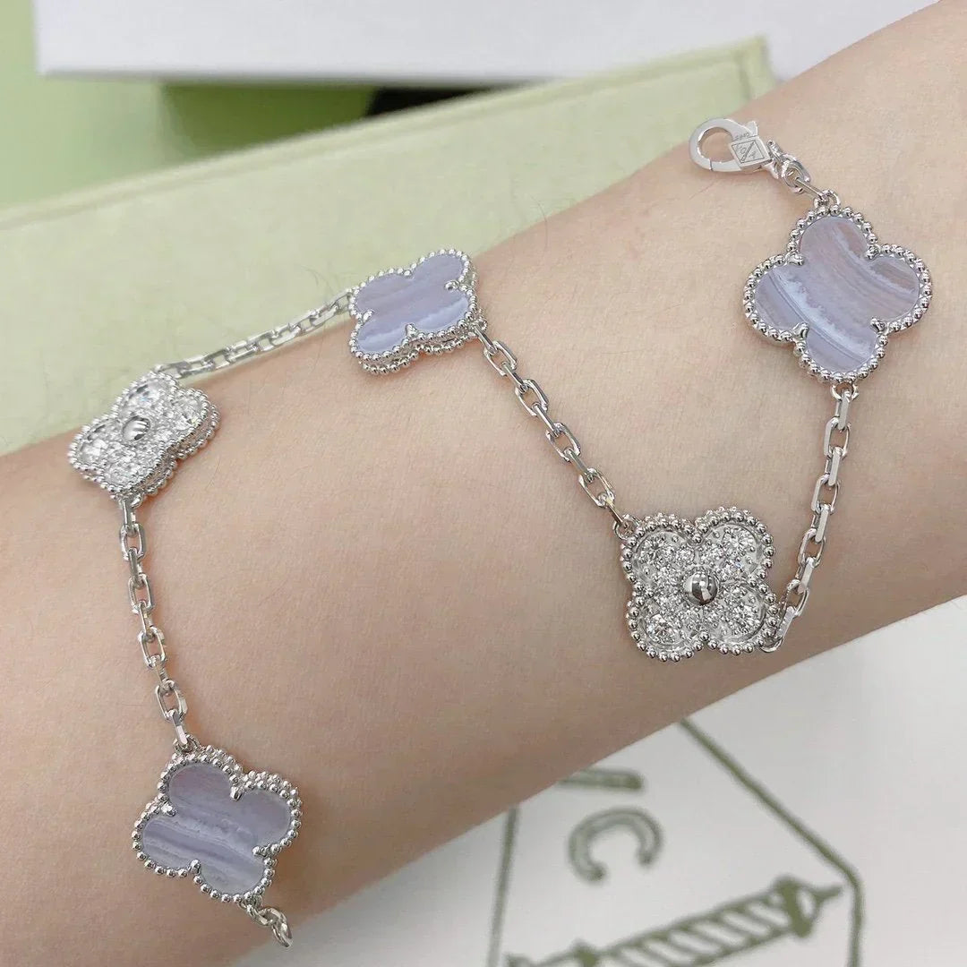 [⭐moonlume] CLOVER 5 MOTIF PURPLE CHALCEDONY BRACELET COLLECTION