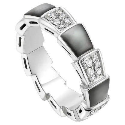 [⭐moonlume]SERPENTI RING SILVER DIAMOND BLACK MOP 4MM