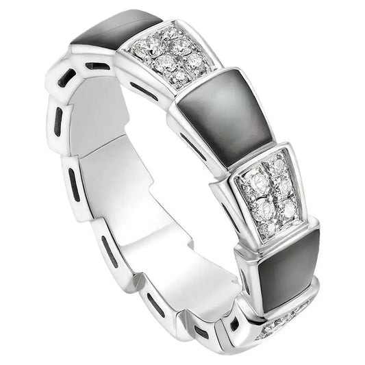 [⭐moonlume]SERPENTI RING SILVER DIAMOND BLACK MOP 4MM