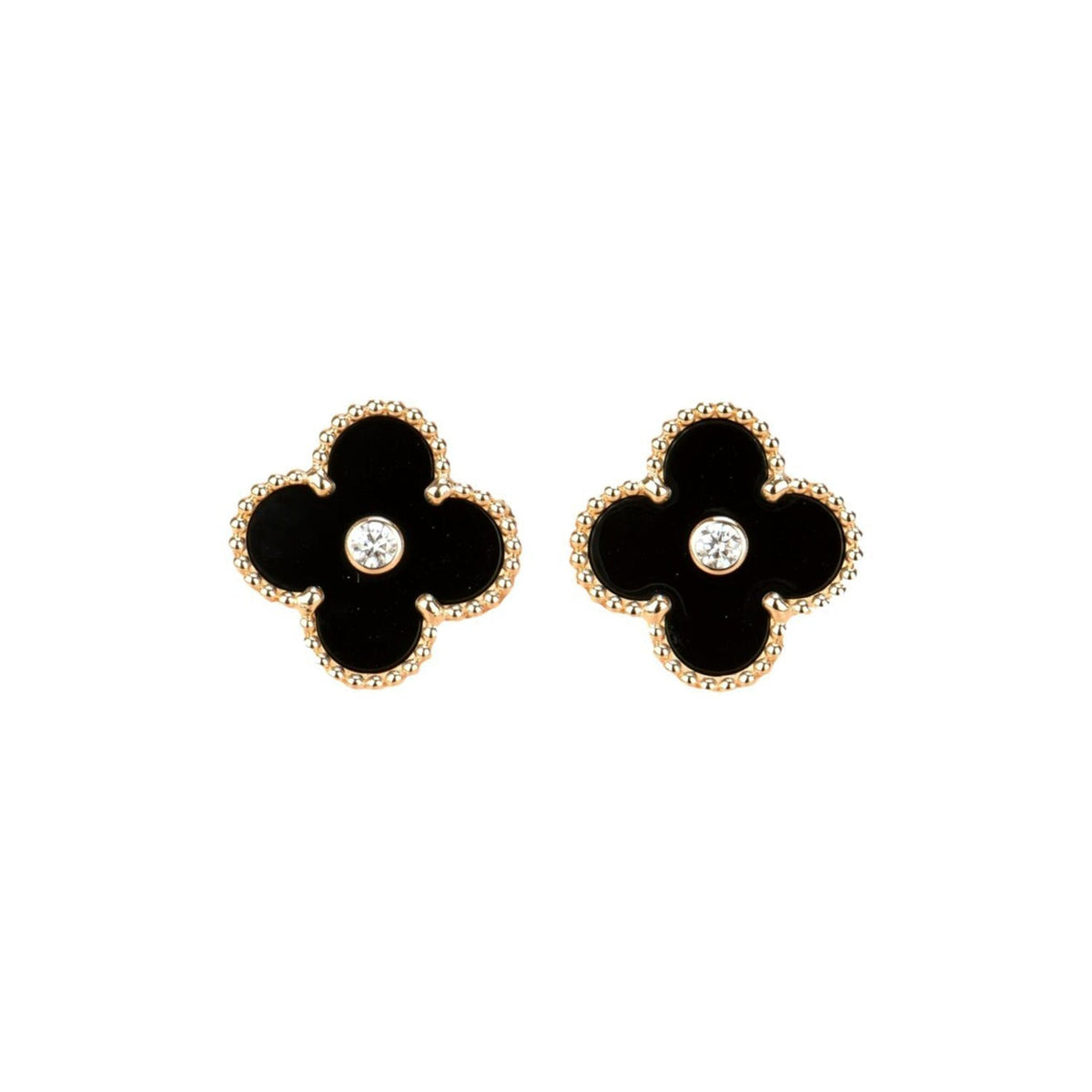 [⭐moonlume]CLOVER MEDIUM 1 MOTIFS ONYX DIAMOND EARRINGS