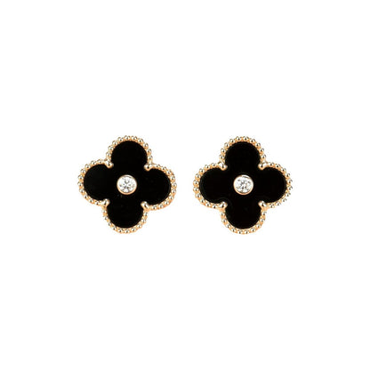 [⭐moonlume]CLOVER MEDIUM 1 MOTIFS ONYX DIAMOND EARRINGS
