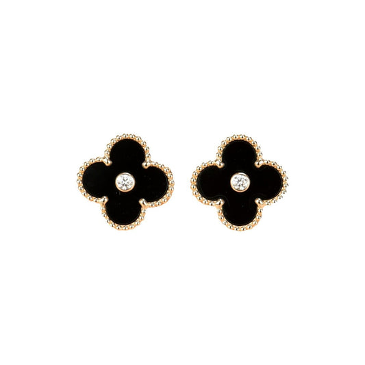 [⭐moonlume]CLOVER MEDIUM 1 MOTIFS ONYX DIAMOND EARRINGS