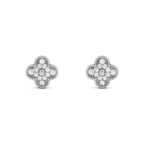 [⭐moonlume]CLOVER 1 MOTIFS DIAMOND STUD EARRINGS SILVER