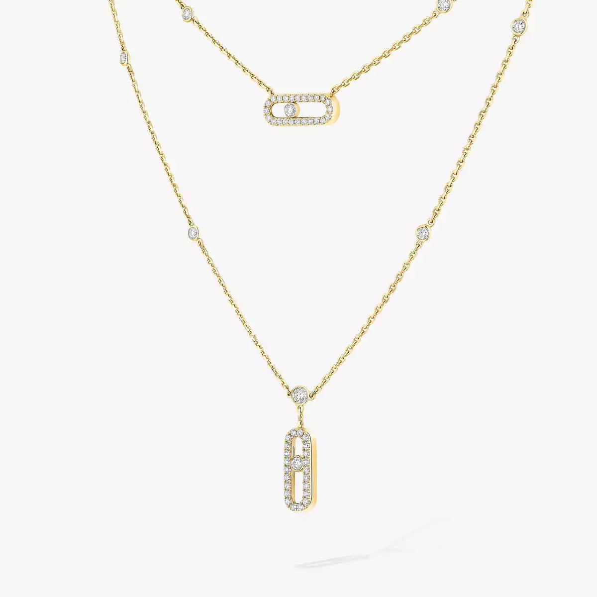 [⭐moonlume]2 Rows Rose Gold Diamond Pave_ Necklace Move Uno