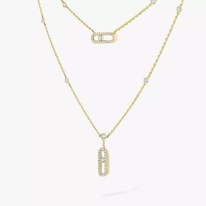 [⭐moonlume]2 Rows Rose Gold Diamond Pave_ Necklace Move Uno