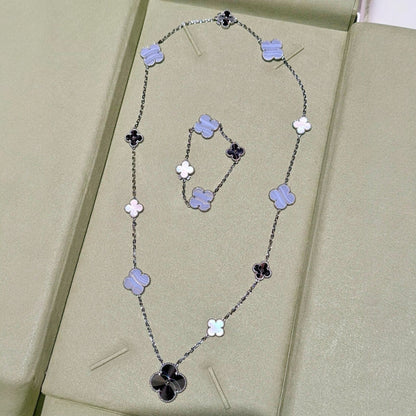 [⭐moonlume]DETACHABLE CLOVER 15(11+4) FLOWER SILVER NECKLACE SET