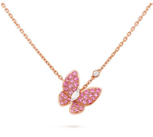 [⭐moonlume]BUTTERFLY RED DIAMOND ROSE GOLD NECKLACE