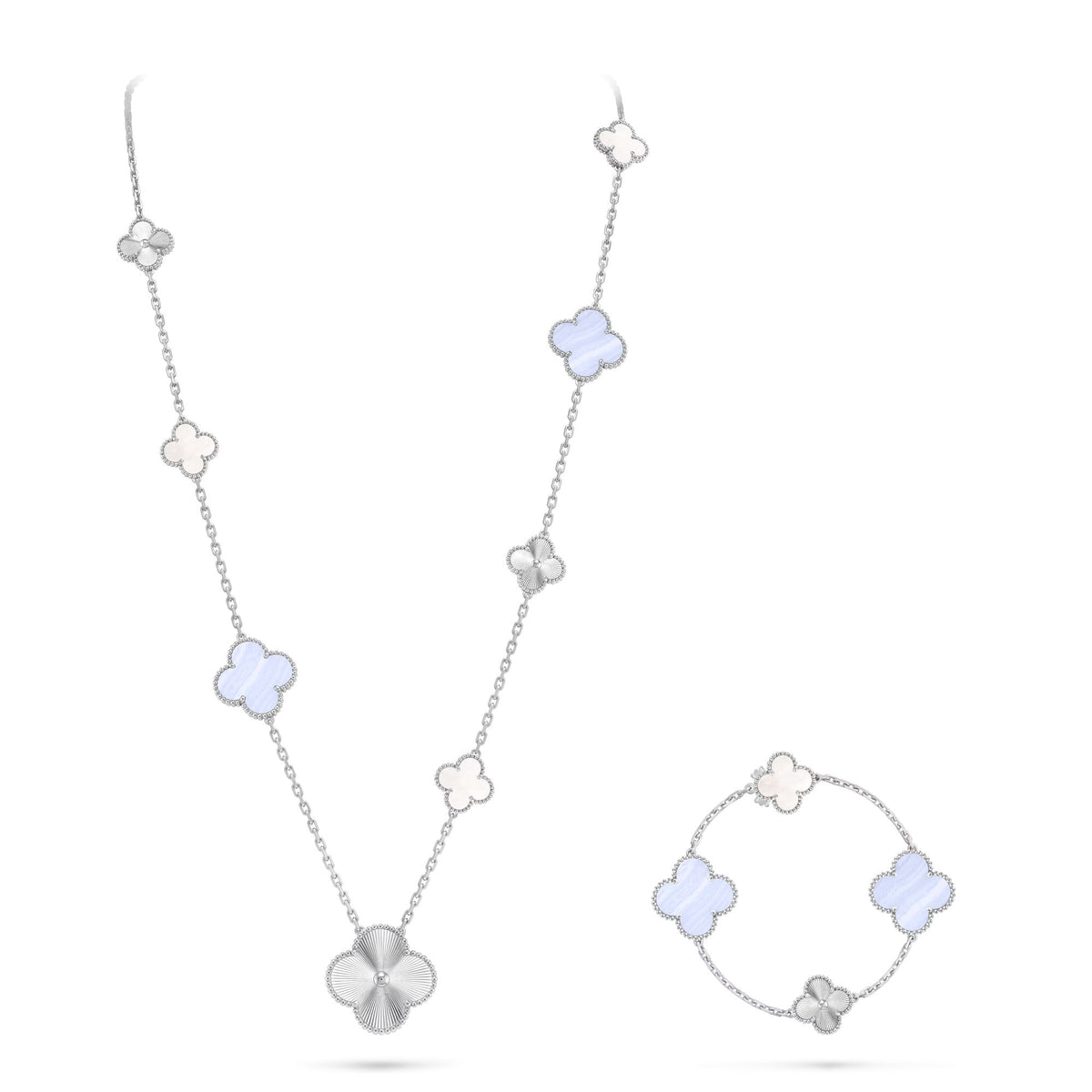 [⭐moonlume]DETACHABLE CLOVER 15(11+4) FLOWER SILVER NECKLACE SET