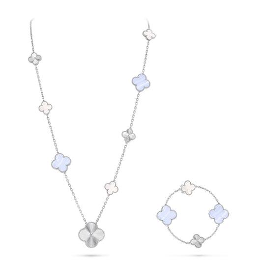 [⭐moonlume]DETACHABLE CLOVER 15(11+4) FLOWER SILVER NECKLACE SET