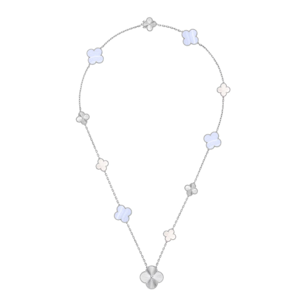 [⭐moonlume]DETACHABLE CLOVER 15(11+4) FLOWER SILVER NECKLACE SET