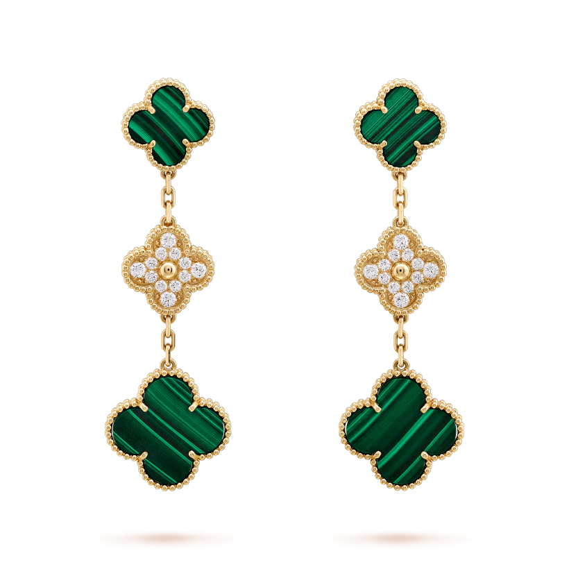 [⭐moonlume]CLOVER EARRINGS GOLD MALACHITE DIAMOND 3 MOTIF