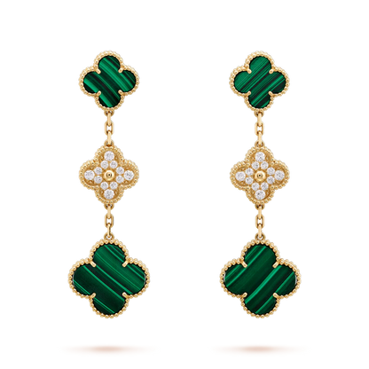 [⭐moonlume]CLOVER EARRINGS GOLD MALACHITE DIAMOND 3 MOTIF