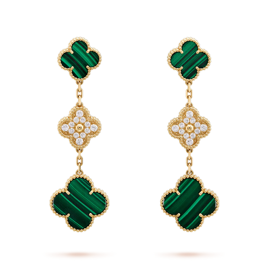 [⭐moonlume]CLOVER EARRINGS GOLD MALACHITE DIAMOND 3 MOTIF
