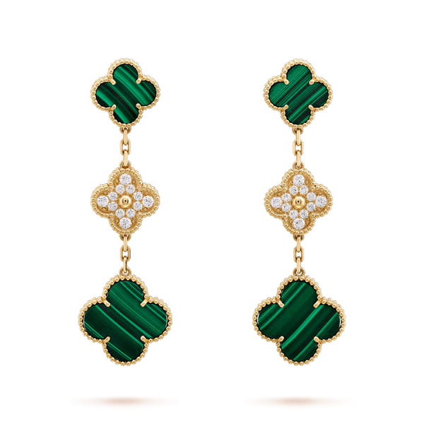 [⭐moonlume]CLOVER EARRINGS GOLD MALACHITE DIAMOND 3 MOTIF