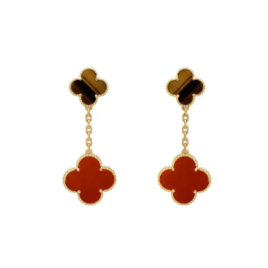 [⭐moonlume]CLOVER  2 MOTIF  TIGER EYE CARNELIAN EARRINGS