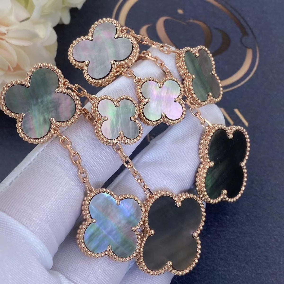 [⭐moonlume]CLOVER EARRINGS DARK MOP 4 MOTIFS ROSE GOLD