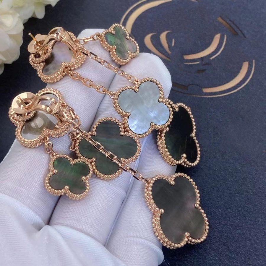 [⭐moonlume]CLOVER EARRINGS DARK MOP 4 MOTIFS ROSE GOLD