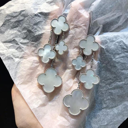 [⭐moonlume]CLOVER EARRINGS WHITE MOP 4 MOTIFS SILVER