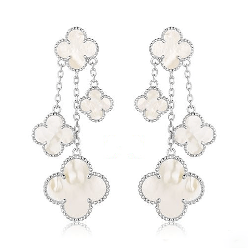 [⭐moonlume]CLOVER EARRINGS WHITE MOP 4 MOTIFS SILVER