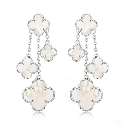 [⭐moonlume]CLOVER EARRINGS WHITE MOP 4 MOTIFS SILVER