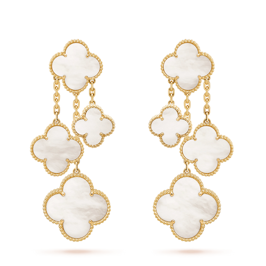 [⭐moonlume]CLOVER EARRINGS WHITE MOP 4 MOTIFS GOLD