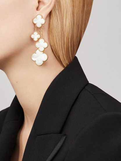 [⭐moonlume]CLOVER EARRINGS WHITE MOP 4 MOTIFS GOLD