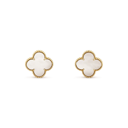 [⭐moonlume]CLOVER MEDIUM 1 MOTIFS  WHITE MOP STUD EARRINGS