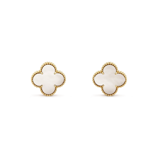 [⭐moonlume]CLOVER MEDIUM 1 MOTIFS  WHITE MOP STUD EARRINGS